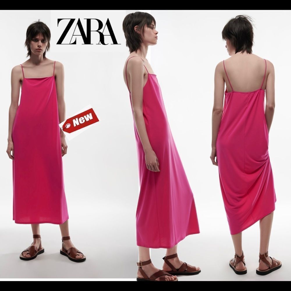 ZARA fuchsia pink flowy midi dress Sz L NWT